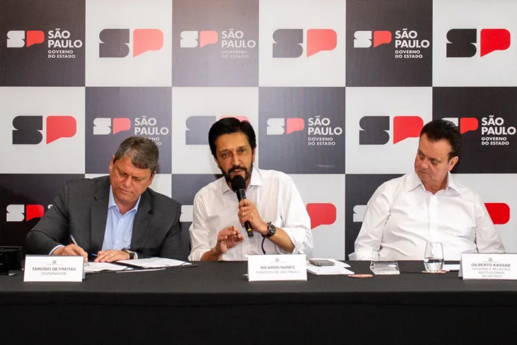 (E-D) Tarcísio de Freitas, Ricardo Nunes e Gilberto Kassab | Mônica Andrade / Governo do Estado de São Paulo